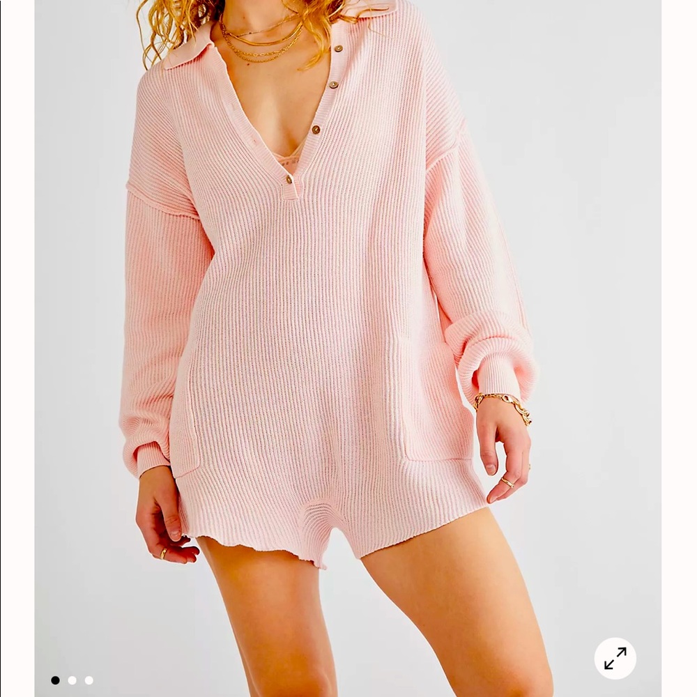 Free People Picnic Sweater Romper in pink dogwood, size small